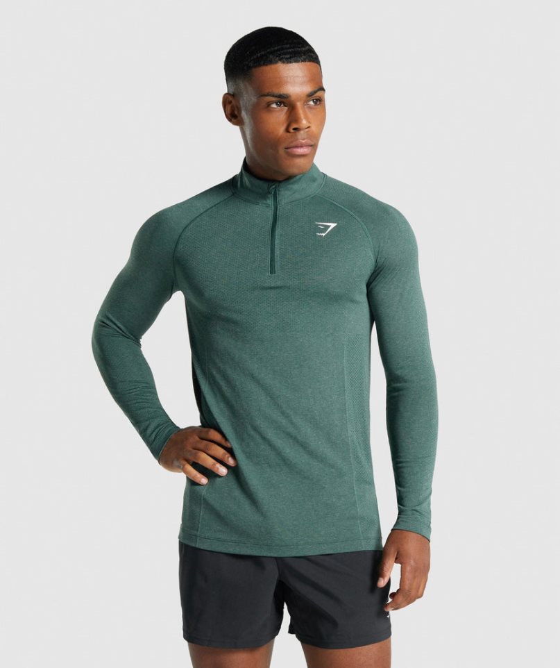 Men\'s Gymshark Vital Light 1/4 Zip Sweatshirts Dark Green | NZ 1QGZID